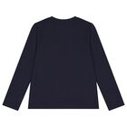 Boys Navy Blue Logo Long Sleeve Top, 2, hi-res