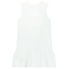 Girls White Cotton Floral Logo Dress, 1, hi-res