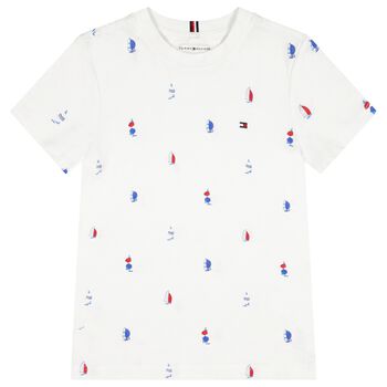 Boys White Sailboat Logo T-Shirt