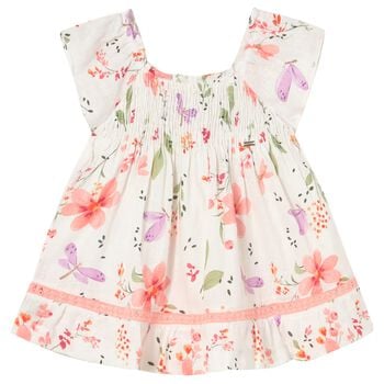 Younger Girls Ivory Floral Dress
