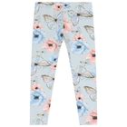 Girls Blue Floral & Butterfly Leggings , 1, hi-res