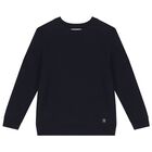 Boys Navy Blue Knitted Jumper, 3, hi-res