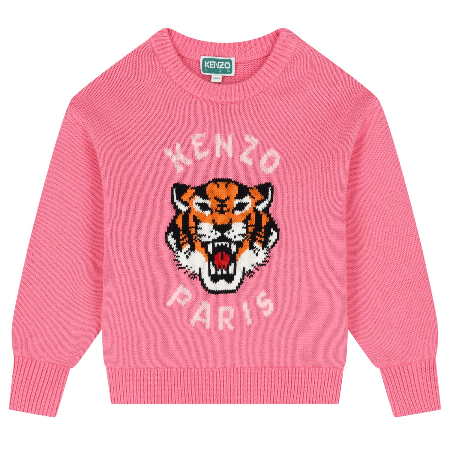 Girls Pink Tiger Logo Knitted Jumper, 1, hi-res