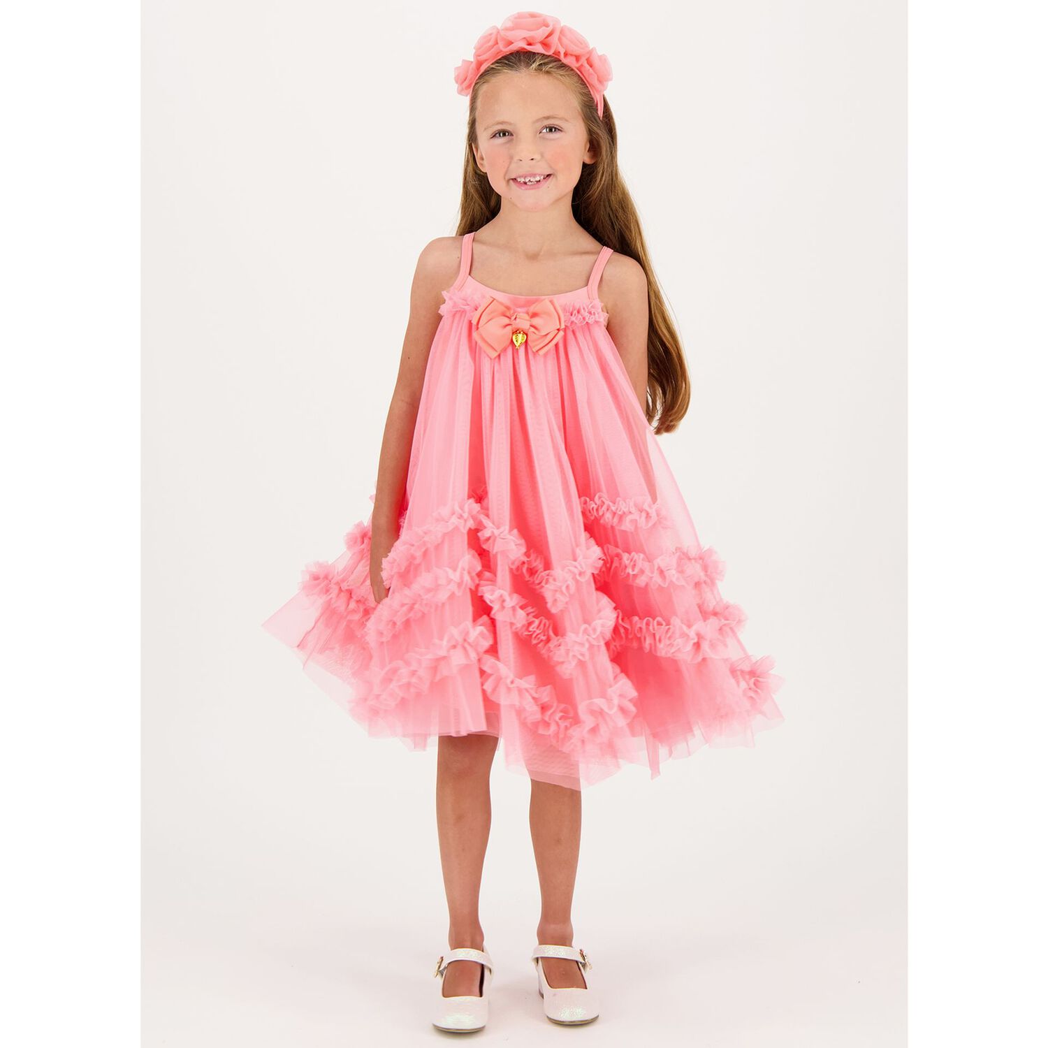 Girls Coral Tulle Dress, 1, hi-res image number null
