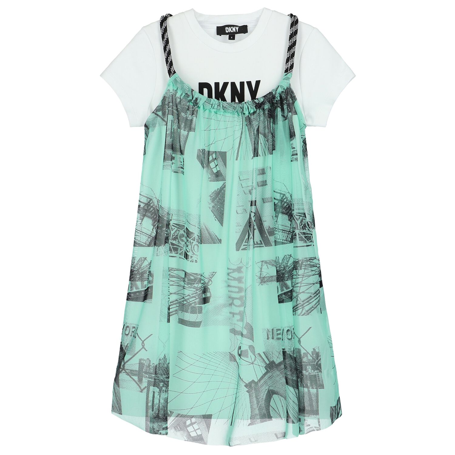 Girls Green & White Logo Dress, 1, hi-res