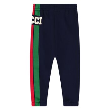 Younger Boys Navy Blue Logo Web Striped Joggers