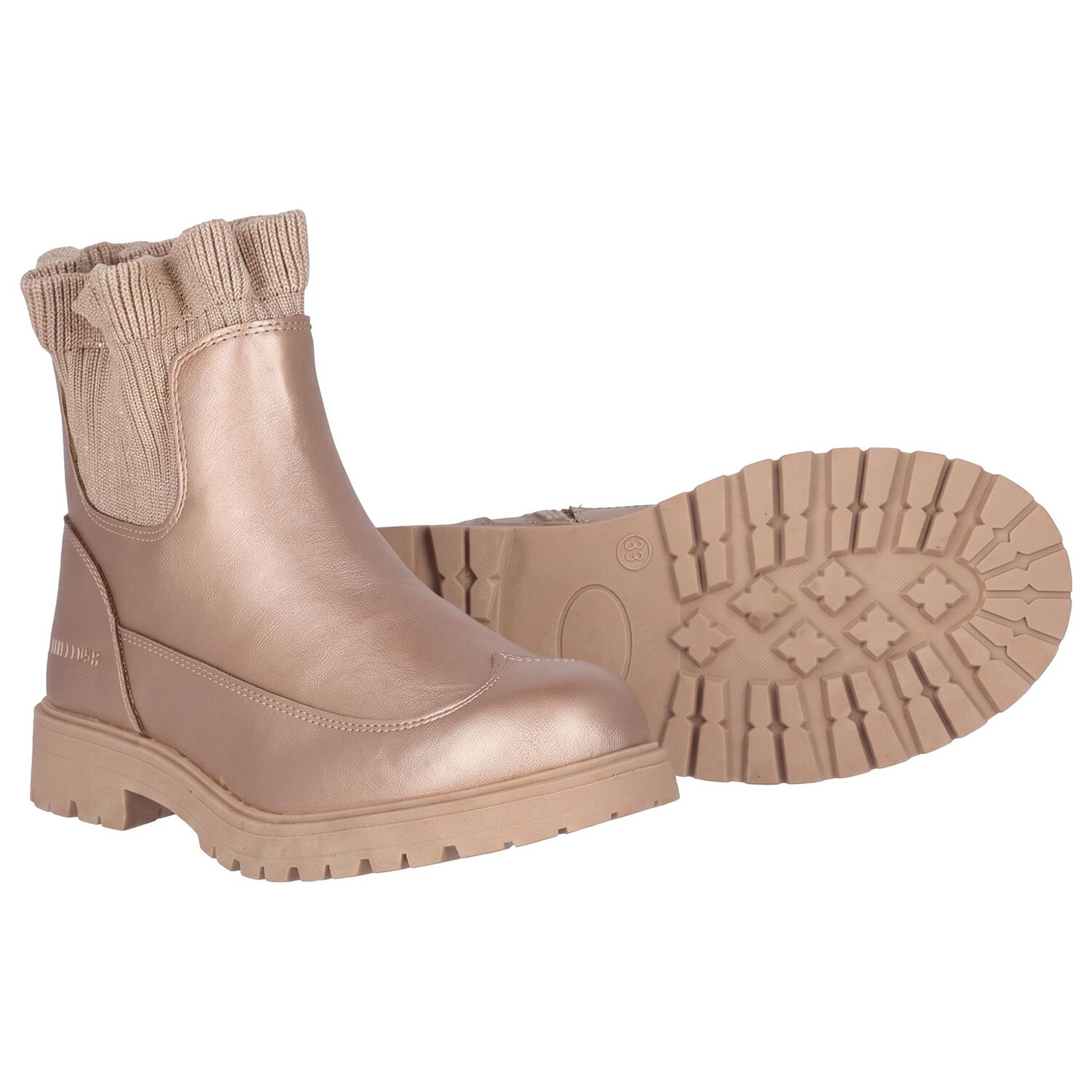 Girls Gold Knit Sock Boots, 1, hi-res