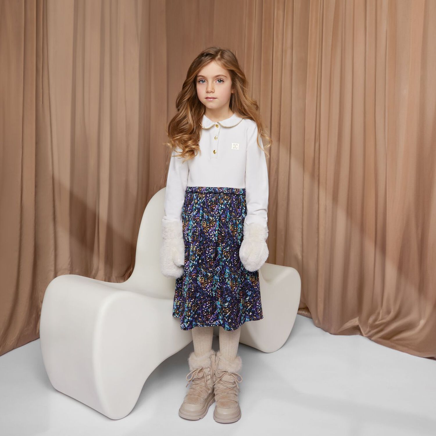 Girls Ivory Logo Dress, 1, hi-res