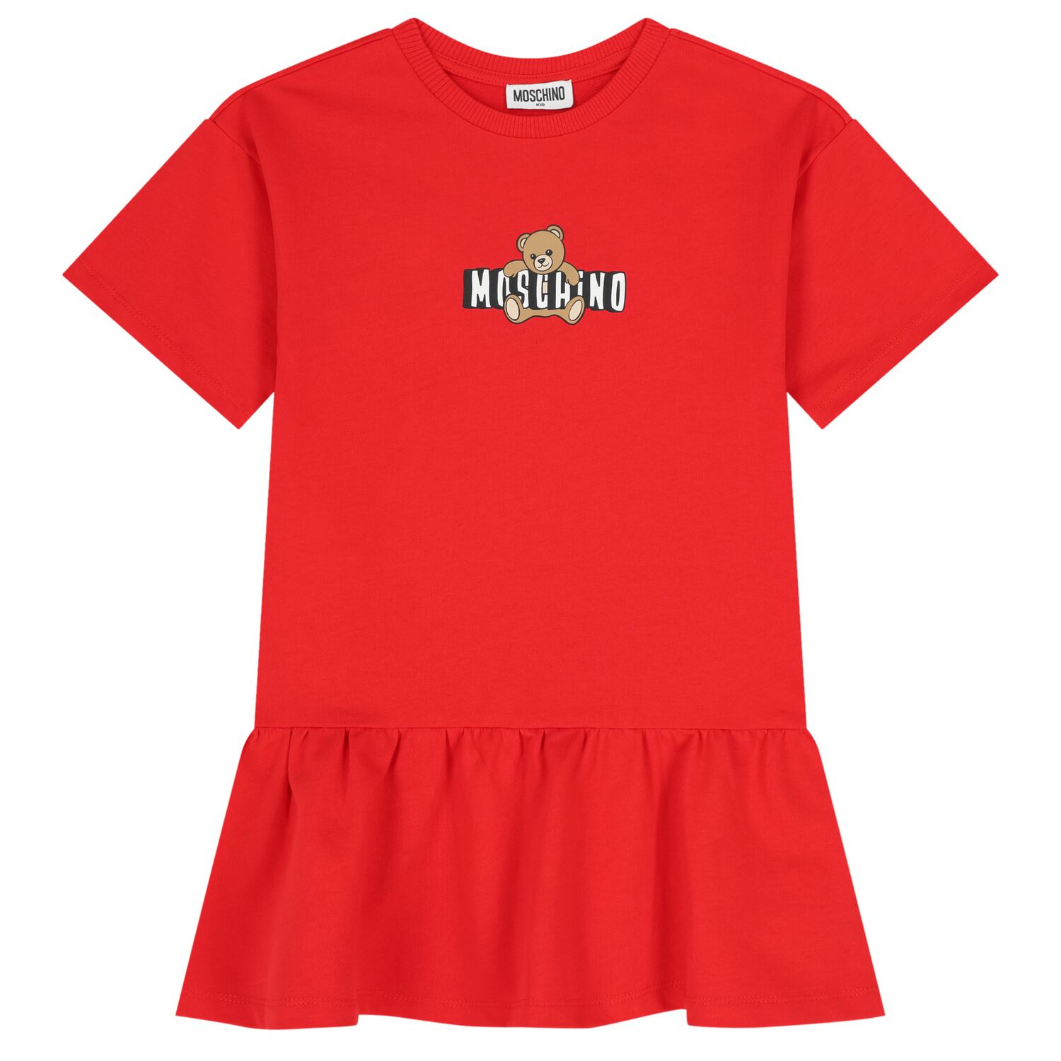Girls Red Teddy Bear Logo Dress, 3, hi-res