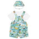 Baby Boys White & Blue Dungaree & Hat Set, 2, hi-res