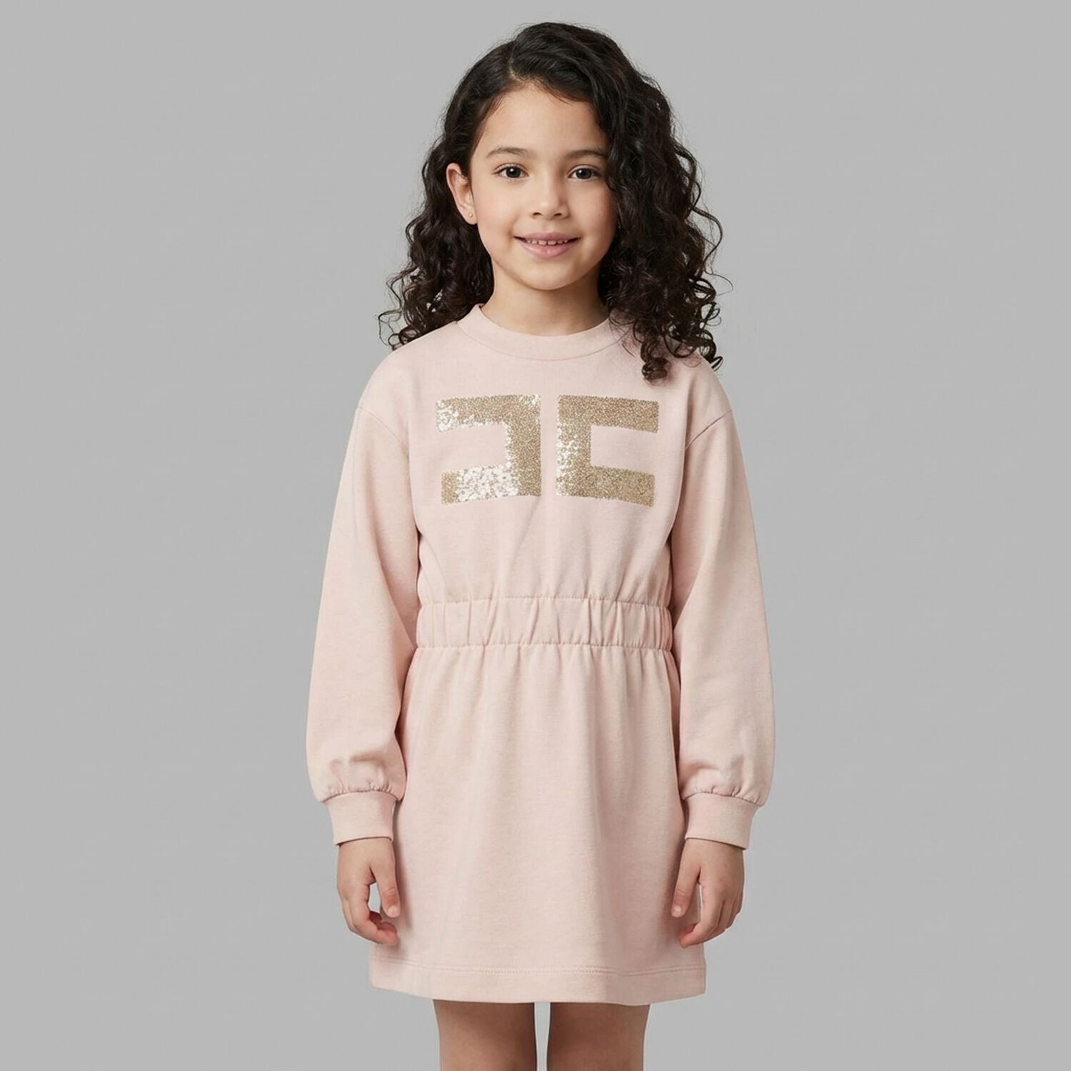 Girls Pink Logo Long Sleeve Dress, 1, hi-res