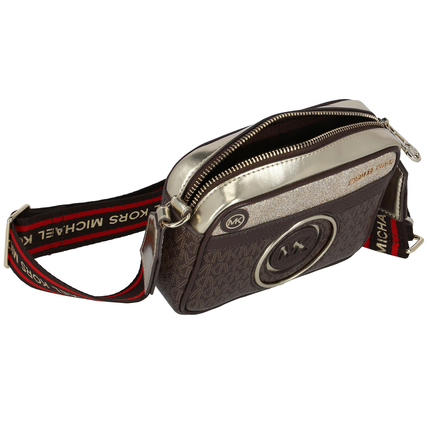 حقيبة كتف بالشعار باللون البني والذهبي للبنات, 1, hi-res