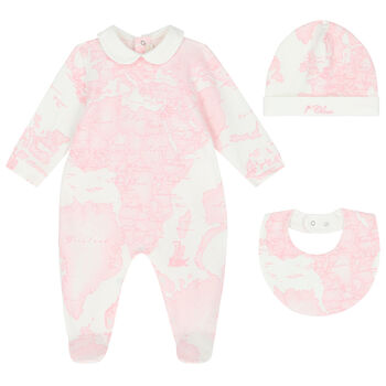 Baby Girls Pink & Ivory Geo Map Babygrow Set