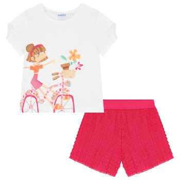 Girls White & Pink Shorts Set