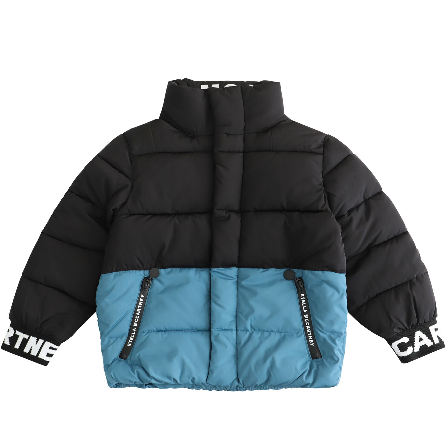 Boys Black & Blue Logo Puffer Jacket, 1, hi-res