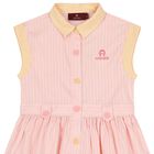 Girls Pink Logo Striped Dress, 1, hi-res