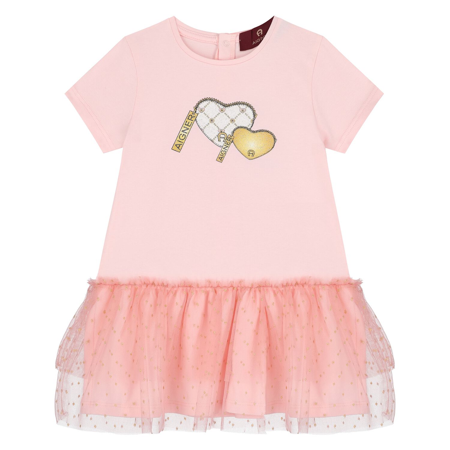 Younger Girls Pink Hearts Dress, 2, hi-res