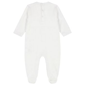 Baby Boys White & Blue Hand Smocked Babygrow