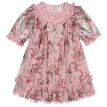 Girls Pink Floral Ruffled Tulle Isabella Dress