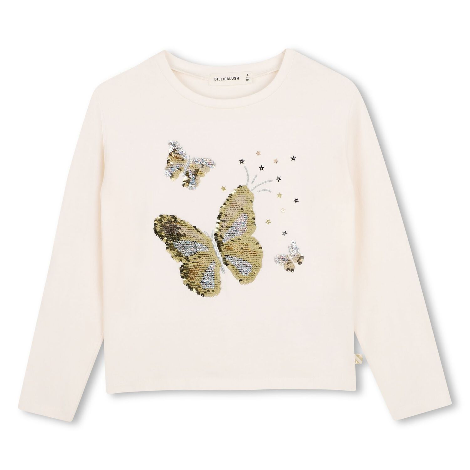 Girls Ivory Embellished Butterflies Sequin Long Sleeve Top, 1, hi-res
