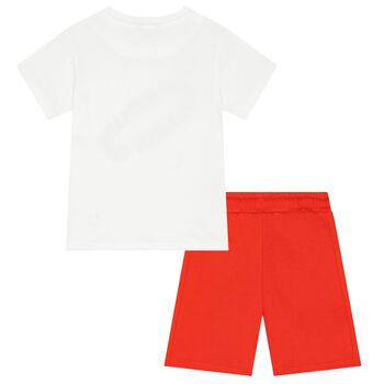 Boys White & Red Shorts Set