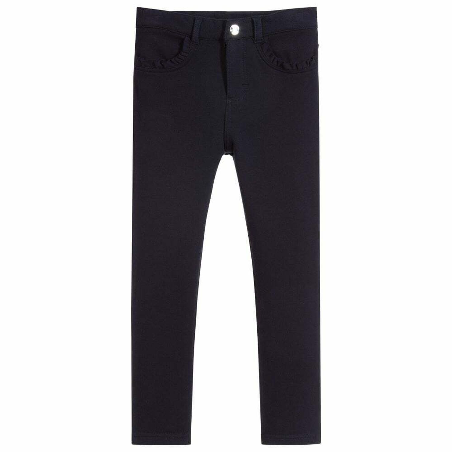 Girls Navy Blue Jersey Trousers, 1, hi-res