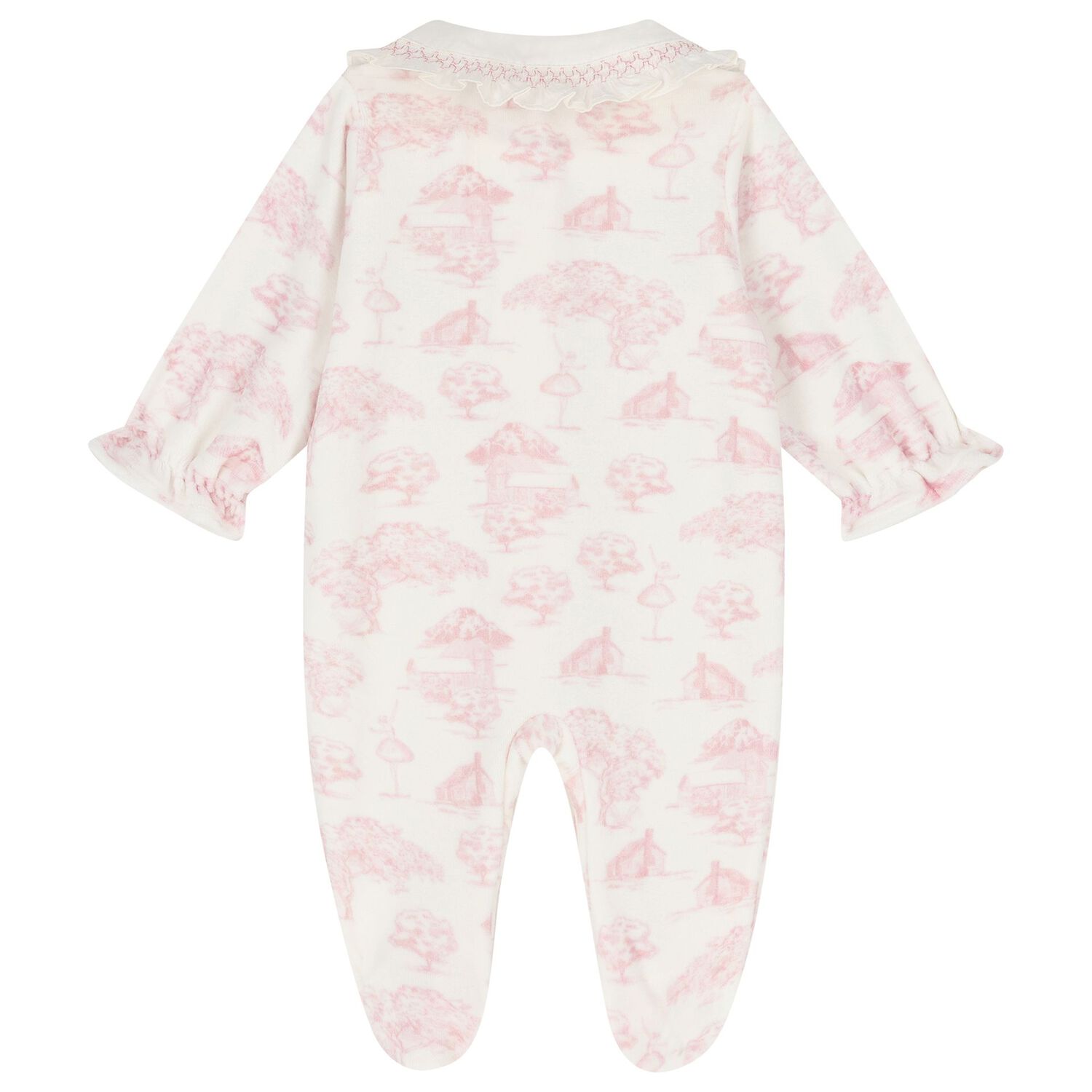Baby Girls Ivory & Pink Toile de Jouy Babygrow, 1, hi-res