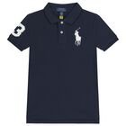 Boys Navy Blue Logo Polo Shirt, 1, hi-res