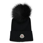 Girls Black Logo Beanie Hat, 1, hi-res