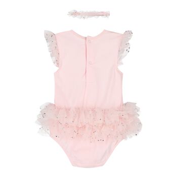 Baby Girls Pink Teddy Bear Bodysuit Dress Set
