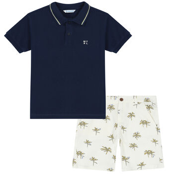 Boys Navy & Ivory Logo Shorts Set