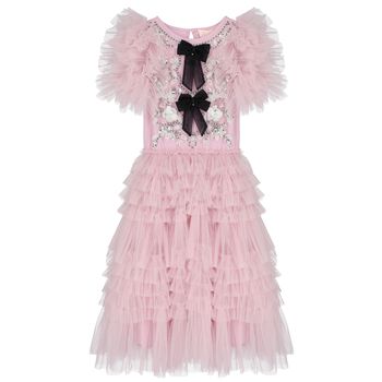 Girls Pink & Black Bow Tulle Dress