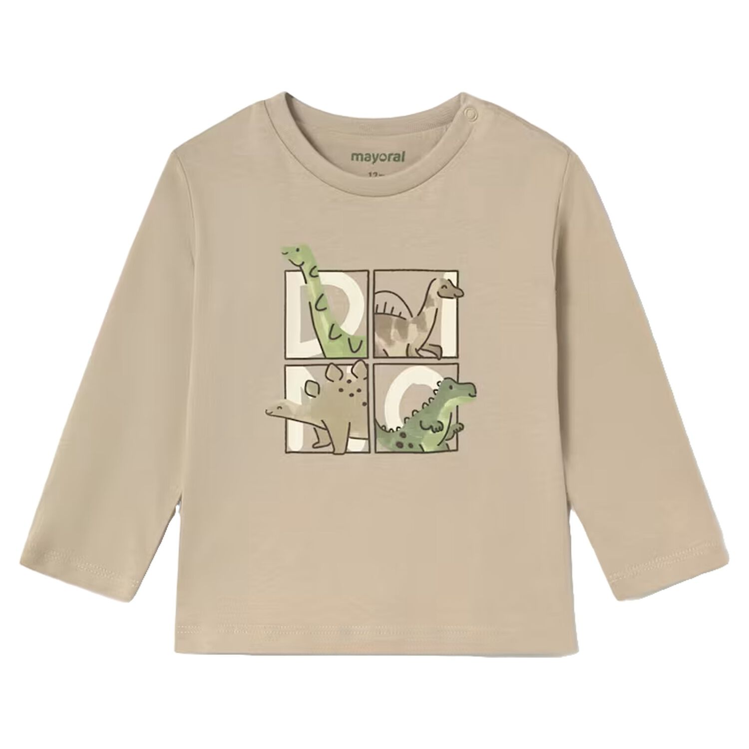 Younger Boys Beige Dinosaur Long Sleeve Top, 2, hi-res