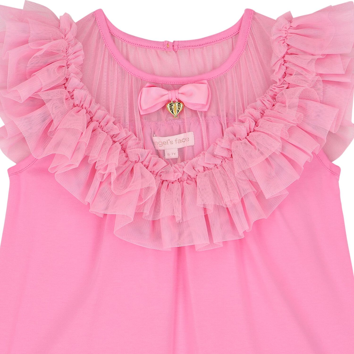 Girls Pink Tulle Ruffle Top, 1, hi-res