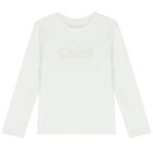 توب بنات بأكمام بالشعار باللون العاجى, 2, hi-res