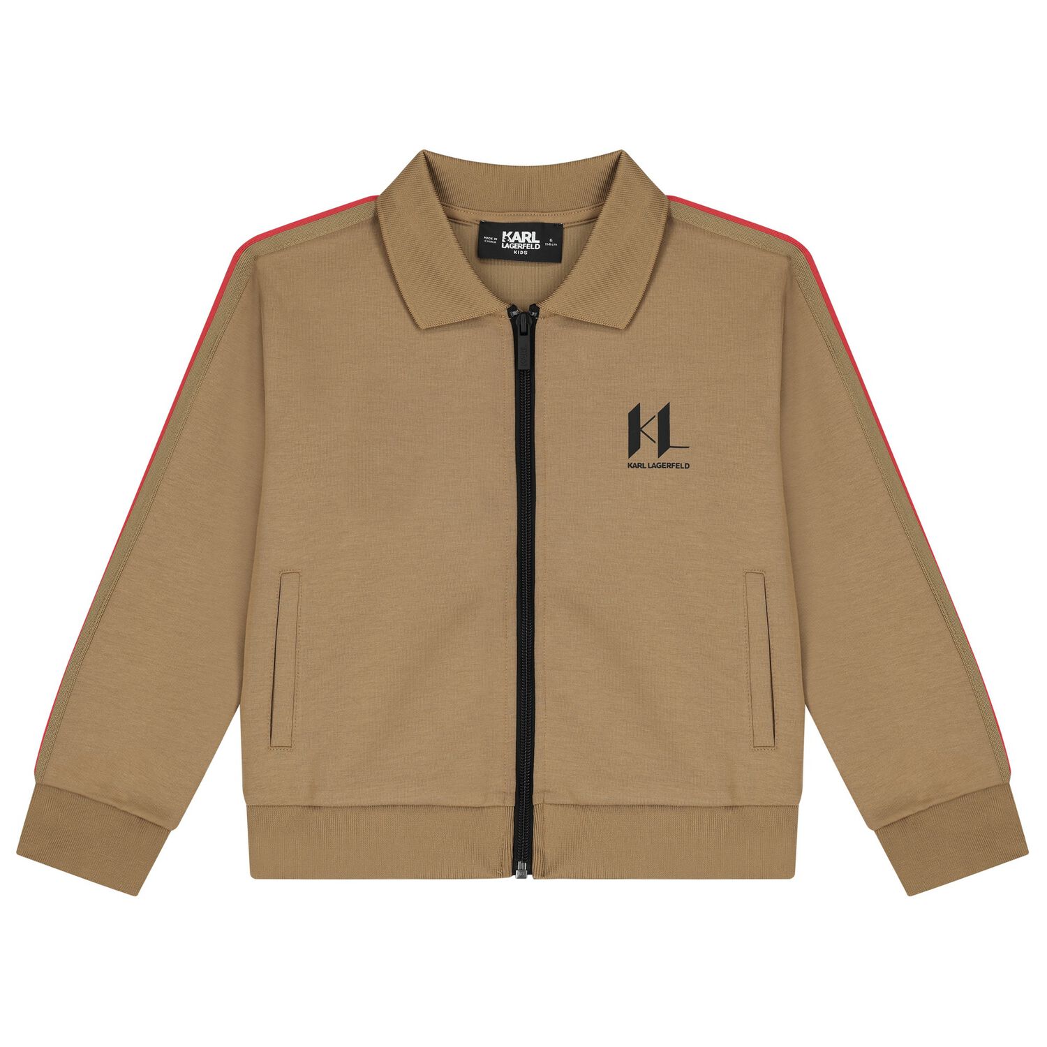 Boys Beige Logo Zip Up Top, 1, hi-res image number null