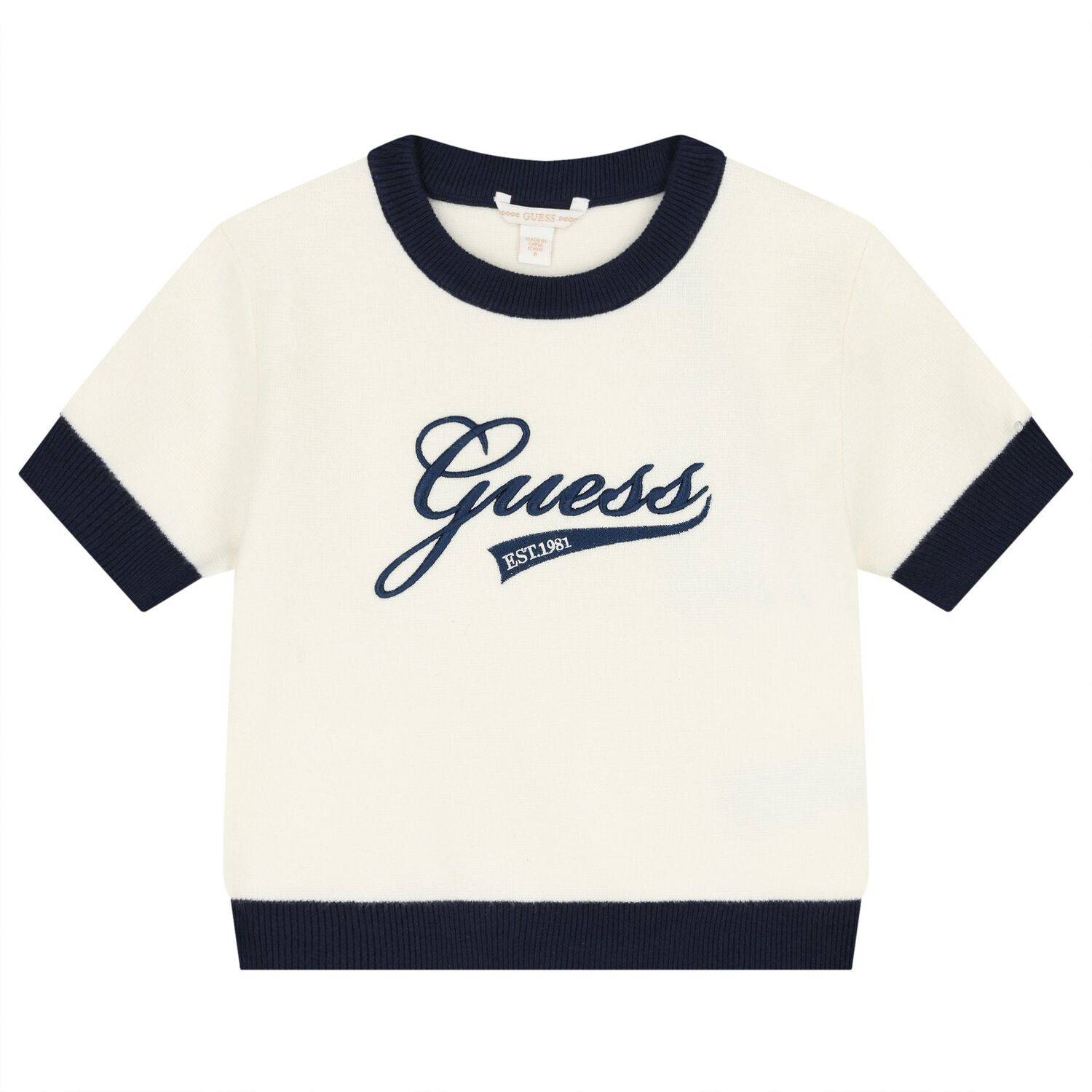 Girls Ivory & Navy Blue Logo Knit Skirt Set, 1, hi-res