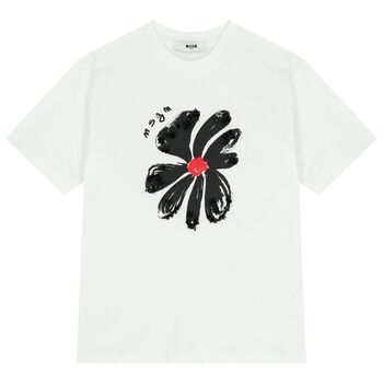 Girls White Flower Logo T-Shirt