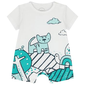 Baby Boys White Cat Romper