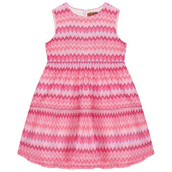 Girls Pink Knit Zigzag Dress