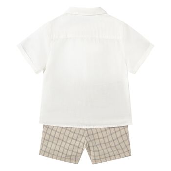 Younger Boys White & Beige Shorts Set