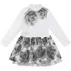 Girls White & Grey Rose Dress, 1, hi-res