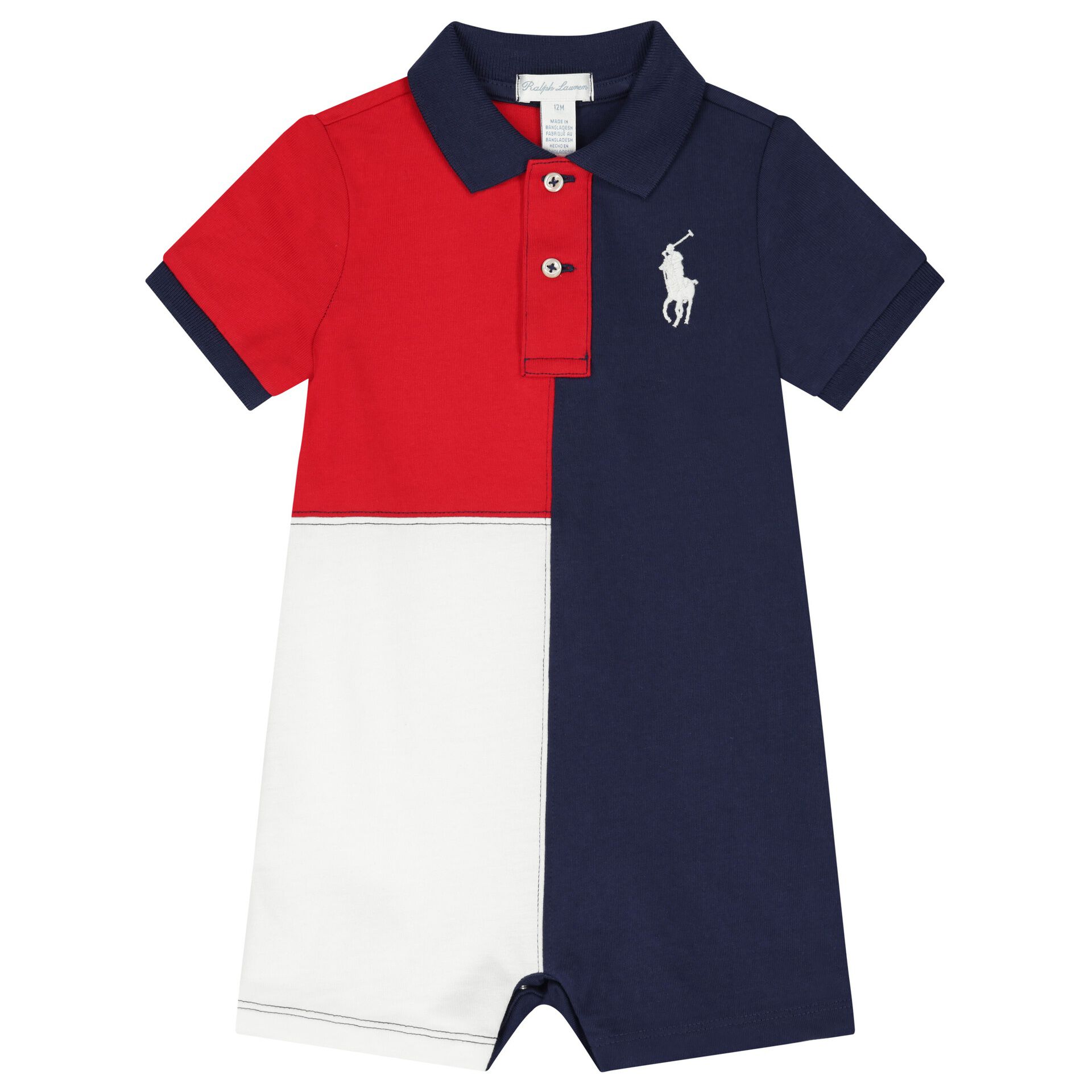 Ralph Lauren Baby Boys White Red Navy Blue Logo Polo Romper Junior Couture UAE