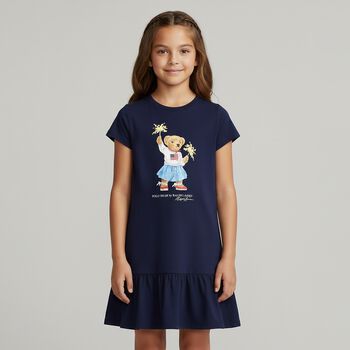 Girls Navy Blue Polo Bear Dress