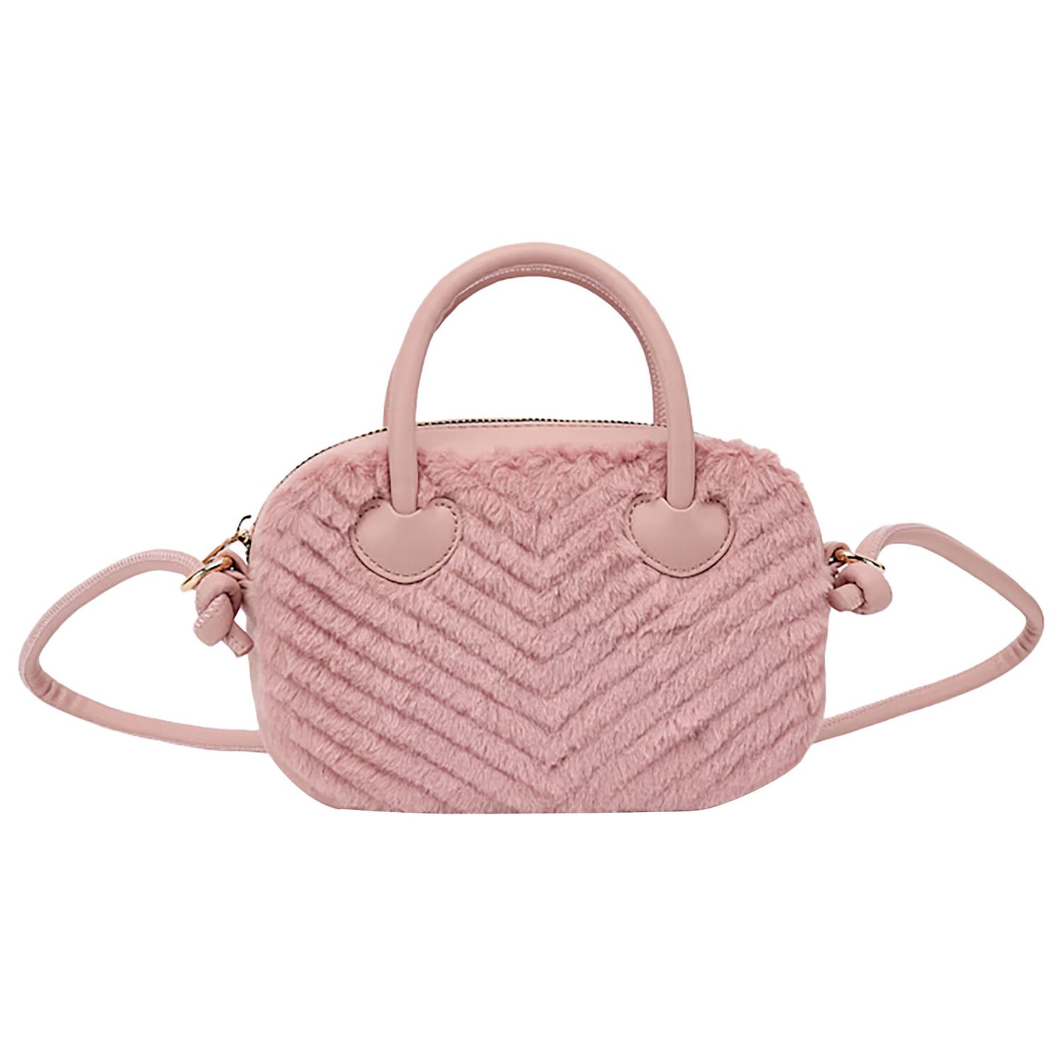 Girls Pink Faux Fur & Leather Handbag, 2, hi-res image number null