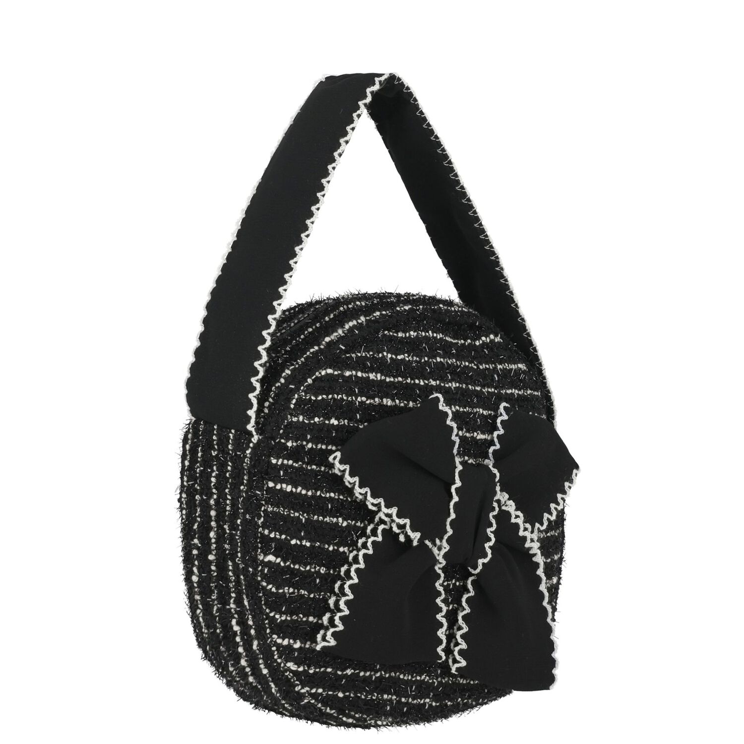 Girls Black Bow Tweed Handbag, 1, hi-res