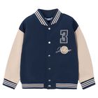 Boys Navy Blue & Beige Basketball Bomber Jacket, 2, hi-res