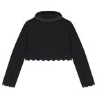 Girls Black Faux Fur Collar Cardigan, 2, hi-res