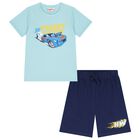Boys Blue & Navy Blue Hotwheels Shorts Set, 1, hi-res