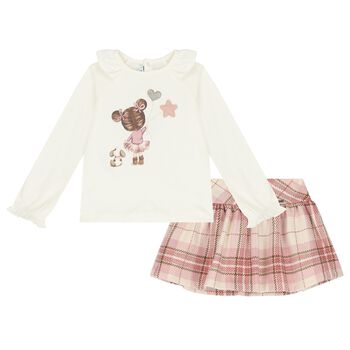 Younger Girls Ivory & Pink Skirt set